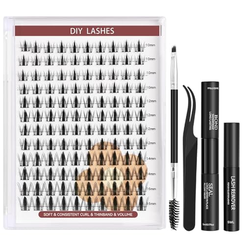 Yekavo Wimpern Extensions Set 120 Stück, Anime Lash Extension Set, Wimpernverlängerung Set Lashes Cluster Set mit Bond und Seal, Wimpernentferner, Tweezers & Wimpernbürste (Manga-SH10)