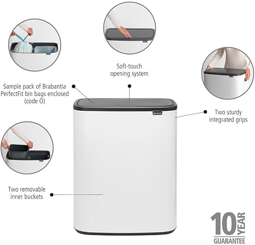 Vista 118 de Brabantia Bo - Cubo de basura – 1 cubo interior de 9.5 galones (acero mate FPP) cubo de basura para residuos/reciclaje, compartimento extraíble +