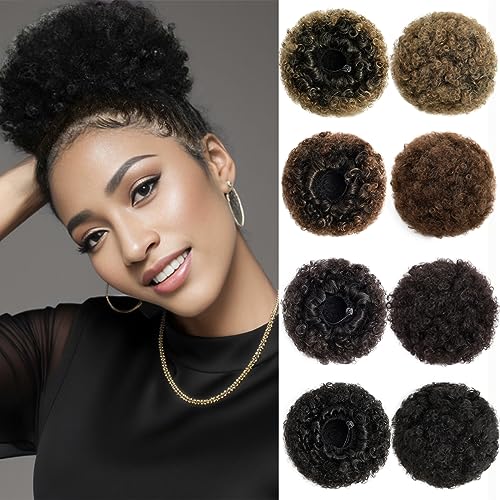 Luxiremi Ponytail Extension Afro Puff - Extension per capelli chignon con coulisse, fascia elastica marrone scuro, media, per donna e donna