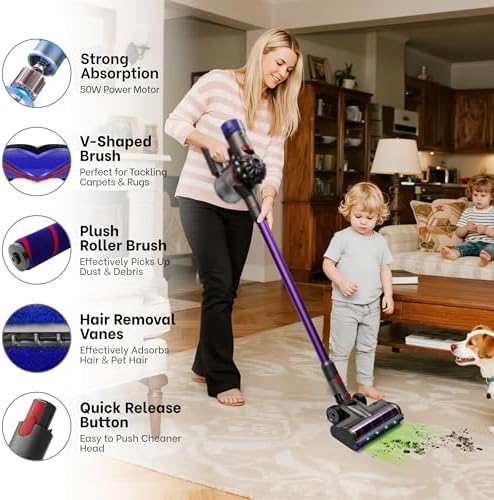 YOUNGOOD Upgraded 2 Brush Vacuum Head Replacement with 4 Green LEDs & Self-Standing Vacuum Cleaner Head, for V7/V8/V10/V11/V15, Anti-Tangle Motorized Brush Roll for Hard Floors & Carpets — view 6