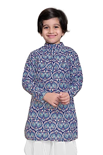 Image of Jwalin Boys Navy A line Regular Fit Kurta With Dhoti Set (JWBSET00008 Navy 36)