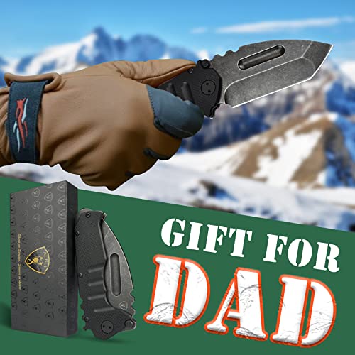 Aubey Folding Pocket Knife With Tanto Tumbled Black 440C Steel Blade, Liner Lock, G10 & Steel Handle, Clip And Glass Breaker, Edc Tool Knife For Men Hunting -Magic Axe #TOP3