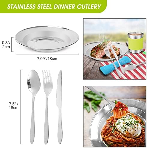 Odoland Camping Cookware Mess Kit for 6 People, Large Size Hanging Pot Pan Kettle with Base Dinner Cutlery Sets, Cups Dishes Forks Spoons Kit for Outdoor Camping Hiking and Picnic