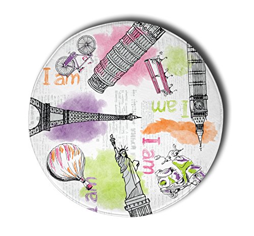 Stilia Alfombra Pié de Cama Redonda, Estampada, Modelo Travel, 78 cm, Multicolor