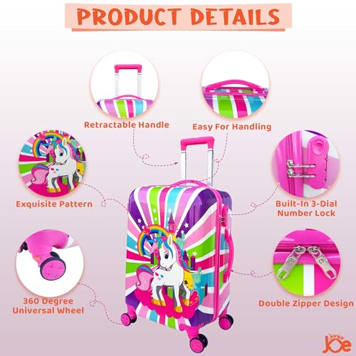 Image of JUNIOR JOE Abs Plastic Hard Shell 8 Wheels 24 Inch 360 Degree Rolling Wheels Travel Trolley Suitcase for Kids (Luggage-5), Pink