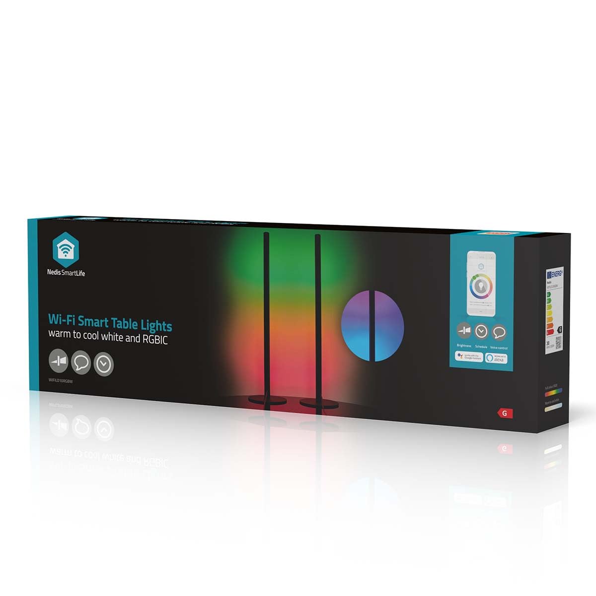 NEDIS SmartLife Stimmungslicht - Wi-Fi - Tube - 600 lm - RGBIC/Warm bis kühlen weiß - 2700-6500 K - 36 W - Metall - 2 Stück
