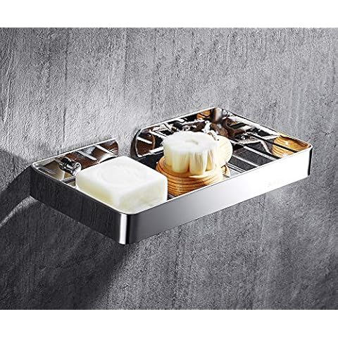 YunNasi Wall Mounted Soap Dish Holder Stainless Steel Shower Soap Saver Square Soap Basket for Bathroom Home Kitchen (Polished Silver, 23.1 x 12.1 x 3.1(cm)) Cover