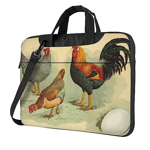 Sacoche PC portable 13 pouces étanche noir à bandoulière motif poules italiennes
