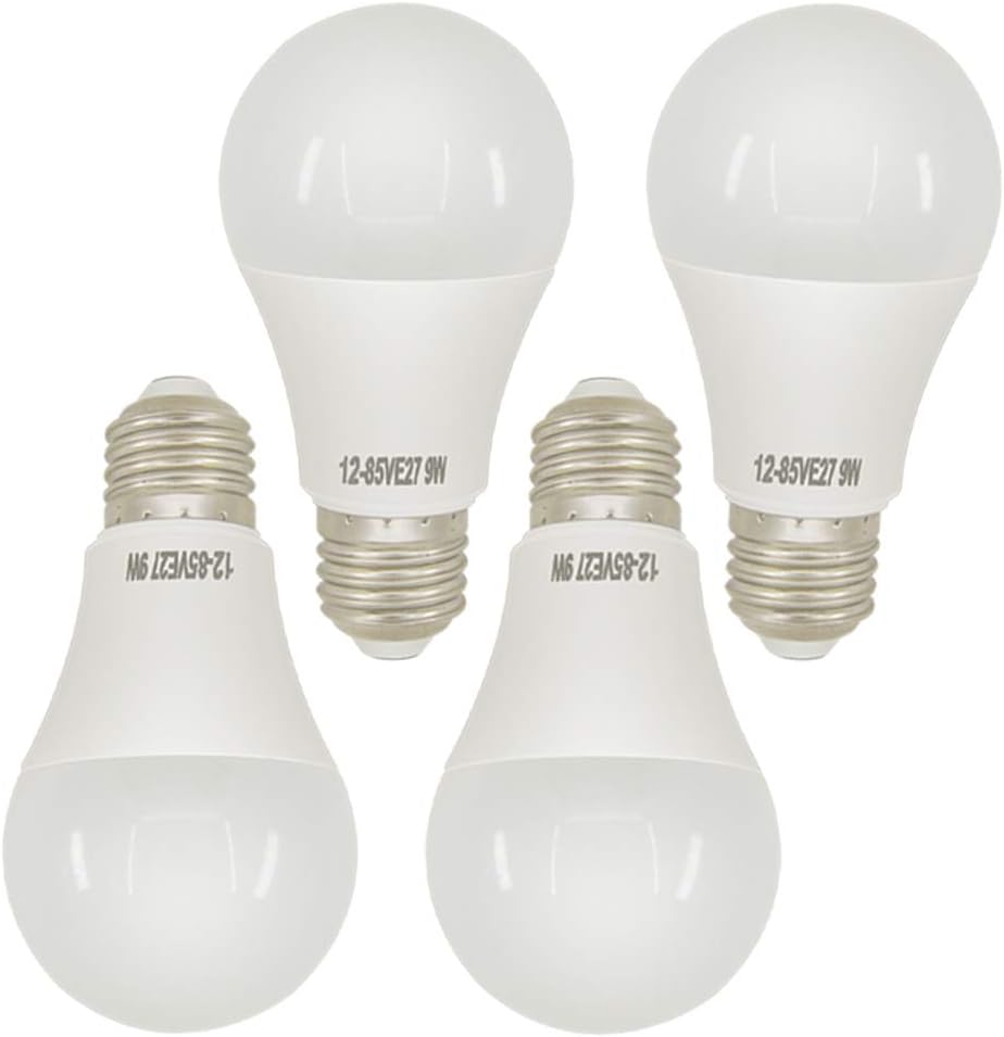 DERA 4 Pack E26 E27 Base DC12V-24V LED Light Bulb 12 Volt Low Voltage Bulbs 9w for Home, Landscape Garden Yard, RV Lighting,Boat,Camper lamp (4pcs Cold White, 9W)