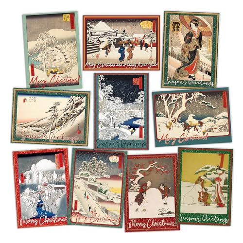 Cartes de vœux de Noël japonaises à offrir avec leurs enveloppes rouges festives (Pack de 10)