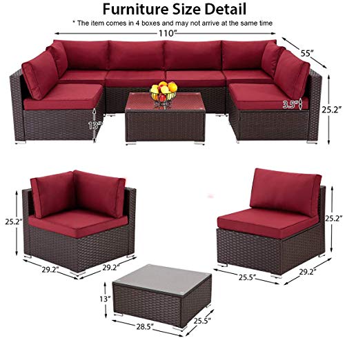 image for U-MAX 7 Pieces Outdoor Patio Furniture Set, All Weather Brown PE Ratta