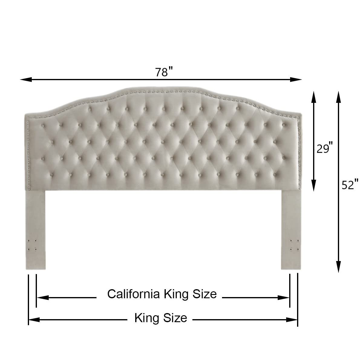 24KF Upholstered Button Tufted King Size Headboard with Nailhead Trim, Soft Velvet Fabric Headboard King/Cal King Headboard-Taupe