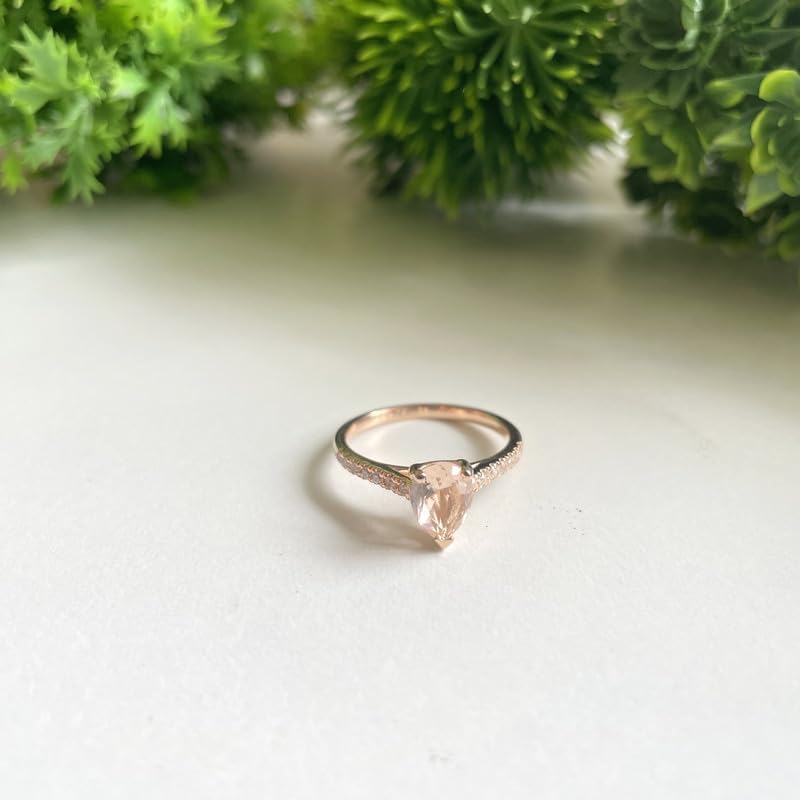 Pear Cut Morganite & Diamond Engagement Ring, 14k Gold Finish Pear Shape Morganite Solitaire With Accent Bridal Ring, Topaz & Diamond Ring