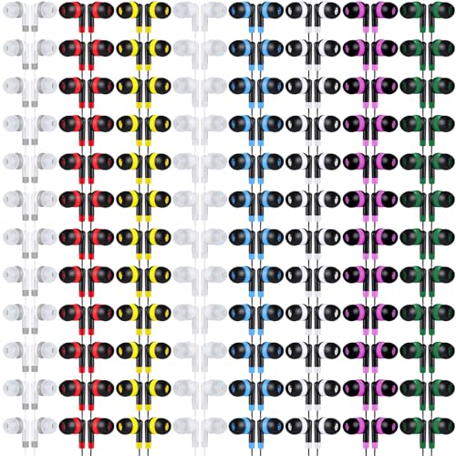Image of Konohan 160 Packs Bulk Earbuds with Wire Earphones Classroom Wired Headphones for Students Headphones Individually Bagged, 8 Colors Ear Buds Bulk for Classroom School Library(Solid Color)
