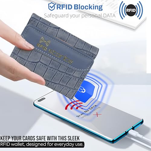 Image of Storite RFID Blocking Women's Wallet | Slim PU Leather Mini Purse with 5 Card Slots, ID Window, Coin Zip Pocket & Cash Section | Compact Travel Purse (Blue - 9 x 3.5 x 11 Cm)