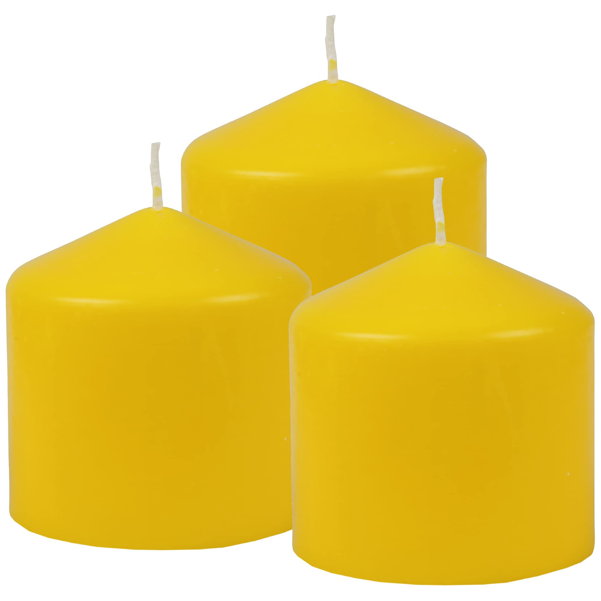 HS Candle Pillar Candles Wax Candles Diameter 8 cm x 8 cm (Pack of 3) Yellow – Long Burning Time, Made in the EU, Candles Block Candles – Wax Pillar