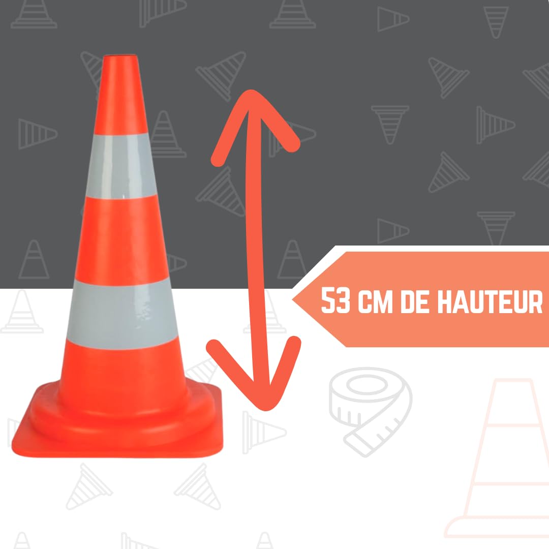 Lot de 10 cônes de signalisation de 53 cm - Orange réfléchissant - Cônes d'avertissement HDPE - 53 cm de haut - Pylons - Cônes d'avertissement réfléchissants