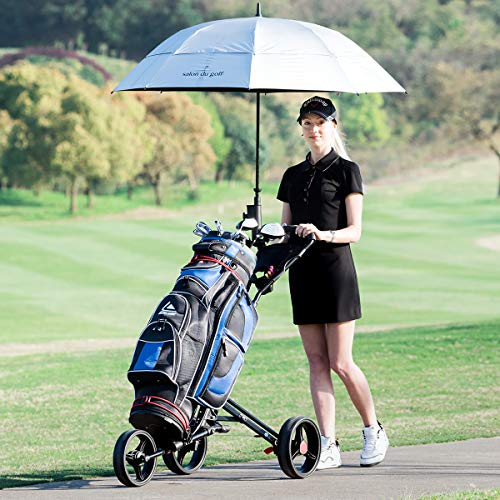 COSTWAY-Carrito-de-Golf-con-3-Ruedas-Plegable-Ajustable-Carro-de-Empuje-Cart-de-Aluminio-con-Paraguero-Negro