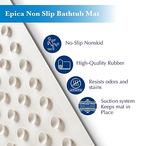 Epica Non Slip Bathtub Mat | Real Rubber Bath Mat for Tub, Shower, Baby Safety, Kids, Pet Dog, Soft No-Slip Nonskid, 16” x 282