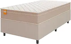 Cama Box Solteiro Colchão Molas Qatar 88x188x60cm Bege/Branco Inducol - Suporta Até 200 Kg Por Pessoa