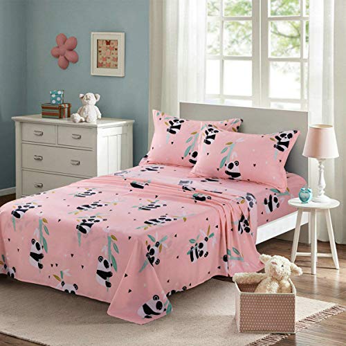 TOTORO Panda Queen Sheet Set for Kids Bed- China Panda Print Pink Bed Sheets for Birthday Gifts Deep Pocket, 4 PCs with 1 Queen Fitted Sheet and 1 Top Flat Sheet 2 Pillowcases for Mattress Set TOTORO Panda Queen Sheet Set for Kids Bed- China Panda Print Pink Bed Sheets for Birthday Gifts Deep Pocket, 4 PCs with 1 Queen Fitted Sheet and 1 Top Flat Sheet 2 Pillowcases for Mattress Set