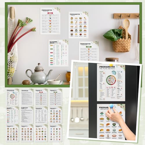 Image of Sinload 12 Pcs Pre Diabetic Food List Laminated Diabetes Type 2 Meal Plan Food Chart Low Sugar Food Glycemic Index Chart