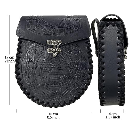 Viking Embossed Belt Bag,Black Medieval Faux Leather Side Pack,Vintage Portable Belt Pouch,Renaissance Coin Bag for LARP Ren Faire - Image 4