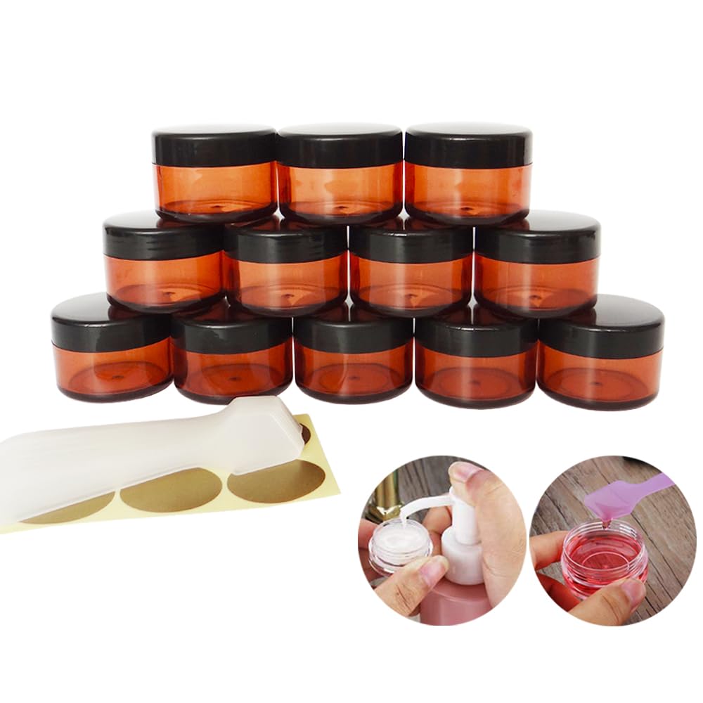 Wopanxye 12pcs 15ml Small Sample Jars, 15 Gram Empty Refillable Cosmetic Container, Plastic Round Pot Black Screw Cap Lid