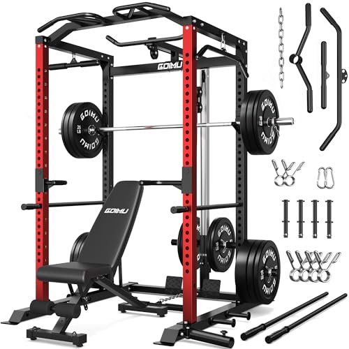 Image of C1-V4 Power Cage, 2000LBS Squat Rack with LAT Pulldown, Multi-Function Weight Cage Strength Training Machine, Workout Cage with More Attachments for Home Gym Garage