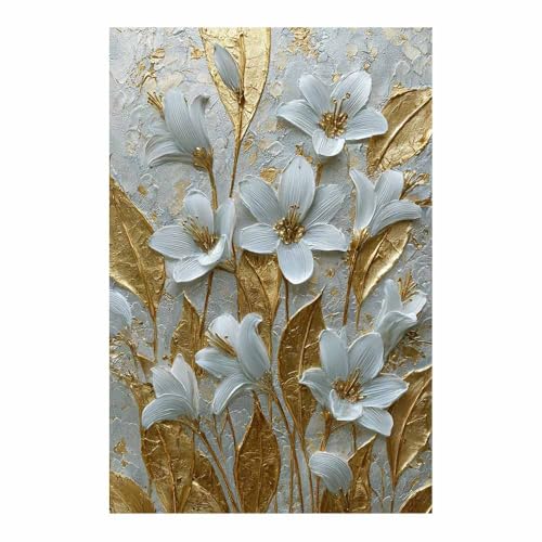Tableau mural fleurs impression sur toile intissée poster decoration salon blanc 70x100cm