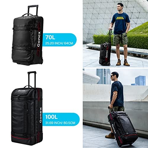 Gonex Rolling Duffle Bag with Wheels, 100L Water Repellent Large Wheeled Travel Duffel Luggage with Rollers 30 inch, Black