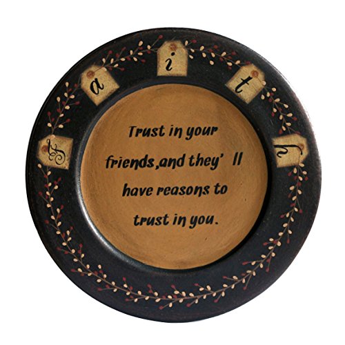 Cvhomedeco. Primitive Antique Wood Decorative Plate Round Vintage Display Wooden Faith Plate Home Décor Art, 9-3/4 Inch #TOP10