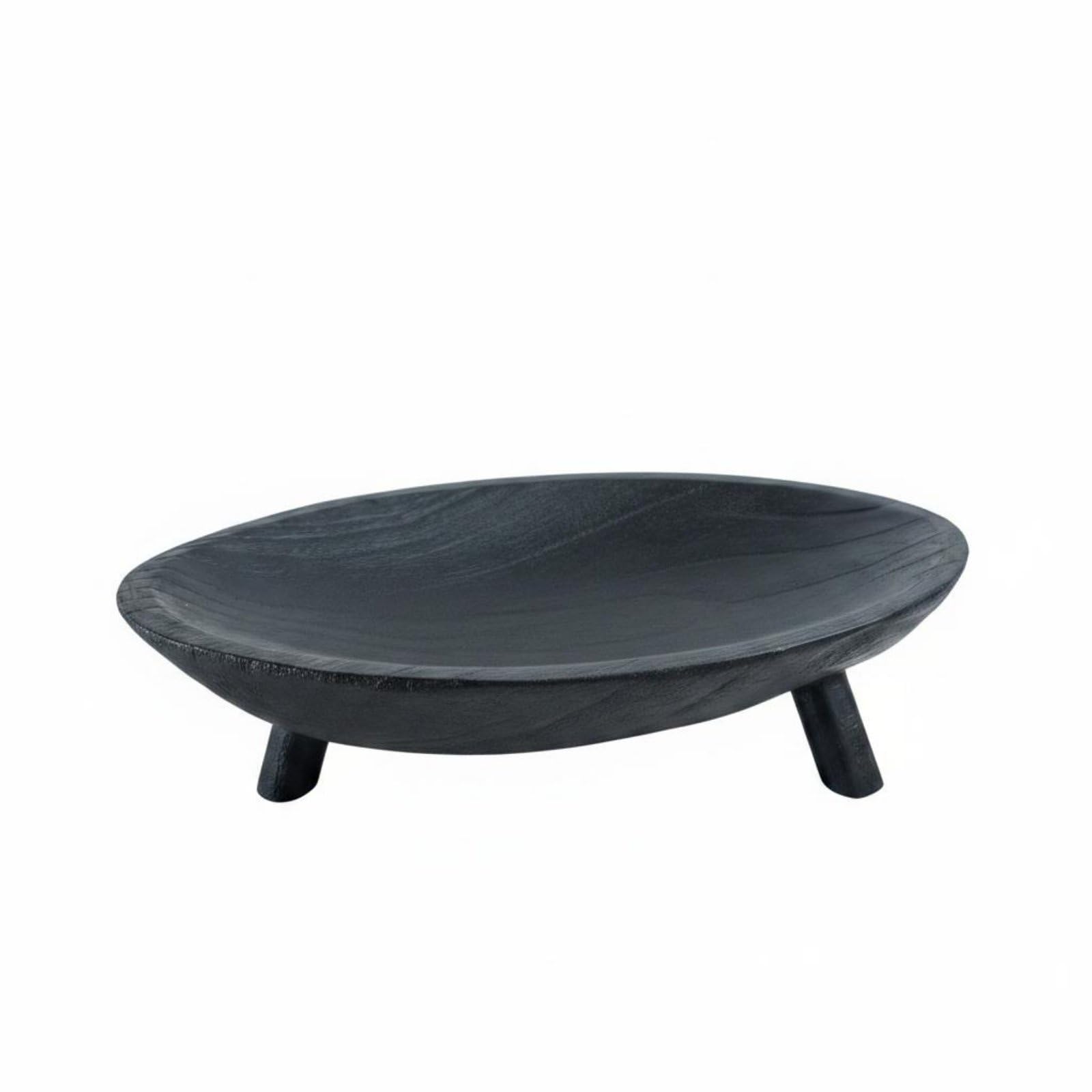 Homyl Industrie Tablett Schalenförmiges Holztablett Oval Servierplatte Handgefertigt mit Flach Erhobenen Kurzfüßen für Speisetisch Empfang Arbeitszimmer, Schwarz, Klein L29cm B17cm H8cm