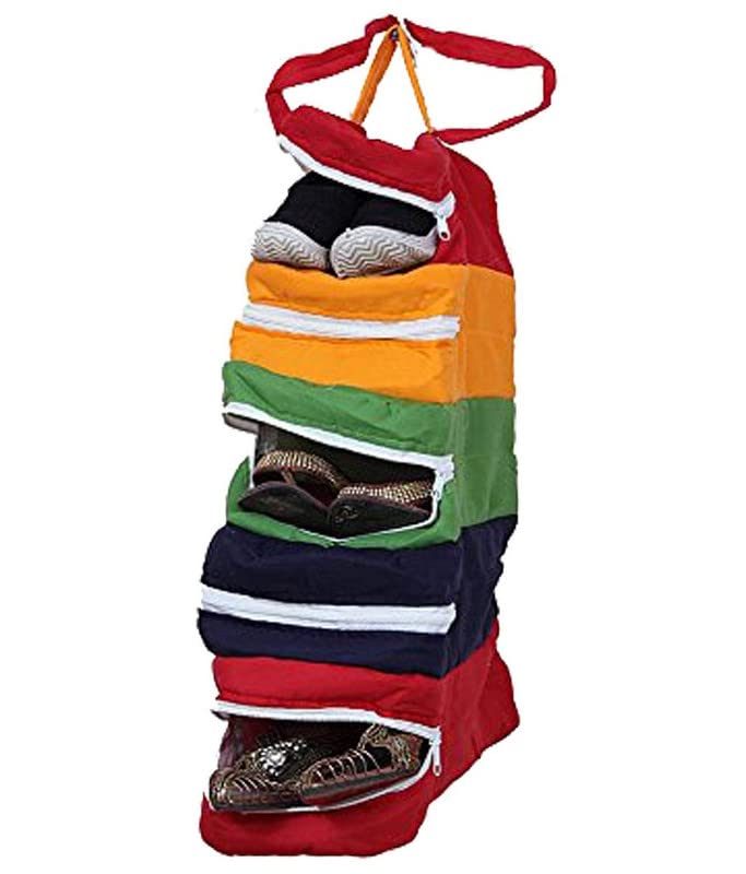 Monika Sellers Cotton Hanging Shoe Cover Travelling Shoe Storage Footwear Organiser (Can Keep Upto 5 Pair), Multi Color