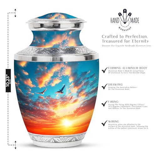 Image of Sunset Sky Cremation Urns For Adult Ashes Women - Large Decorative Urn - Personalized Urn For Ashes Adult Male - Burial Urn For Ashes For Men - Customized Urn - 10 Inch Large With Velvet Bag