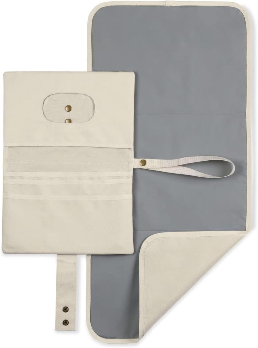 hauck Nappy Bag with Changing Mat Change N Walk for On The Go, Baby Changing Bag Organiser, Changing Case with Loop for Pram Handle, Changing Clutch, Wipe Clean (Beige)