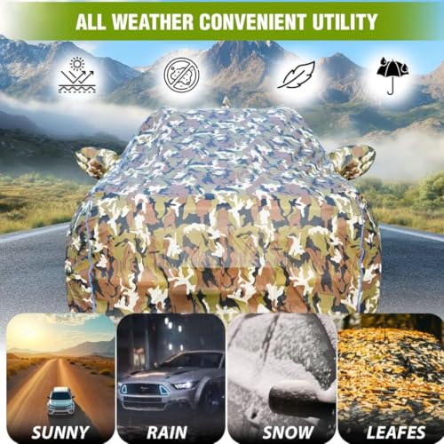 Image of 100% Waterproof Car Body Cover for Tata Nexon (2023-2025) with Mirror Pocket (Heat & UV Resistant, Triple Stitched, Soft Lining, Bottom Elastic & Piping) Camouflage, Military Print