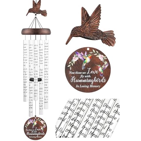 Fabuday Memorial Wind Chimes for Outside - 36" Hummingbird Sympathy Windchimes for Loss of Loved One Mother Father, Sympathy Gift Bereavement Condolences Grief Remembrance Funeral Cover