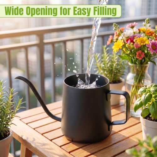 Image of Watering Can for Indoor Plants, Indoor Watering Can with Long Spout and Handle Rust-Proof 304 Stainless Steel Material (350ml /12oz-Black)