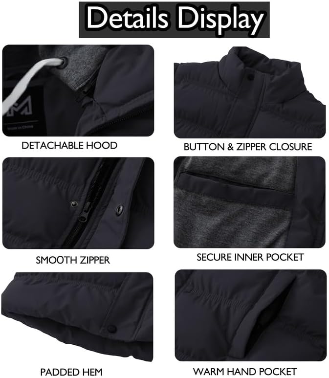 KVE Men's Warm Winter Hooded Vest Padded Puffer Vest - Image 5