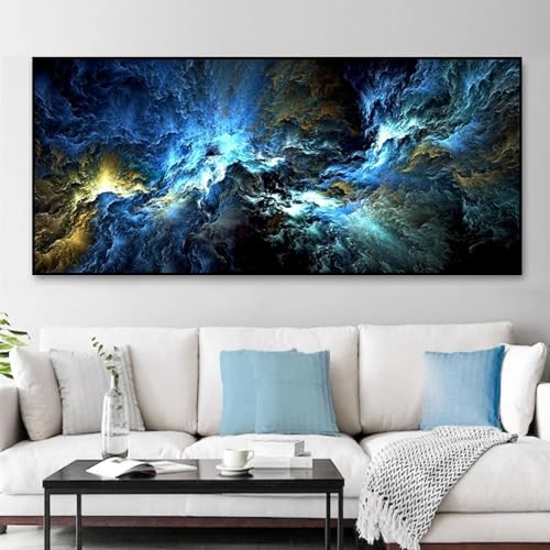 Peinture abstraite de nuage bleu toile art mural paysage moderne cadre salon décoration 80x160cm