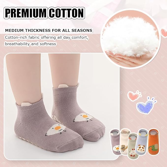 ZINLEY 5 Pairs Baby Socks Set 0 to 6 Months, Antislip Socks for New Born Babies, Non Slip Grip Ankle Socks with Non Skid Soles Infants Socks for Toddler Girls Boys 6-12 Months Baby Shower Gifts 1