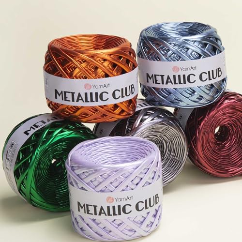 Image of YarnArt Metallic Club Super Bulky T-Shirt Yarn - 100% Polyester, 6.35 oz / 180 gr, 60 yrds / 55 Meters - Shiny Colors for Handbags, Rugs, Chic Night Bags, Crochet (8128)