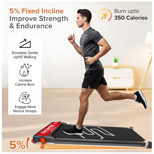 Image of Sparnod Fitness Walking Pad Treadmill for Home & Office Use | Compact & Portable | Quiet DC Motor | LED Display | No Installation (Black /Red)