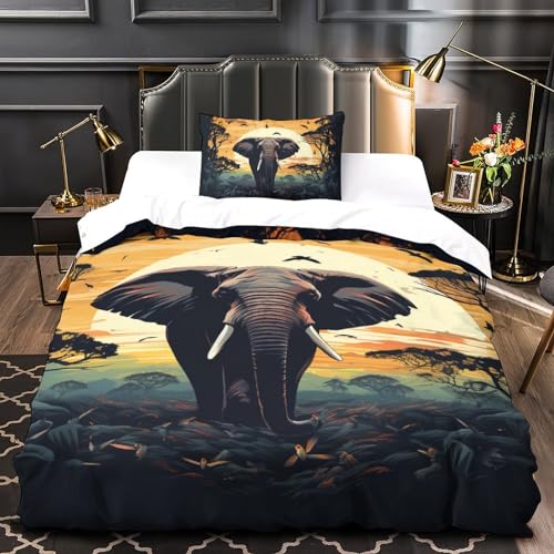 Housse de couette éléphant impression 3D en microfine douce avec zip - 4