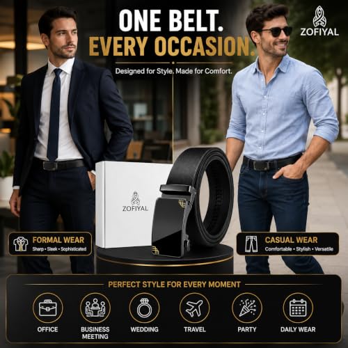 Image of Men's Auto Lock Belt with elegant design | Premium Vegan Leather | Adjustable Ratchet Belt | No Hole Design | Perfect Fit Waist 28-42 Inches for Office