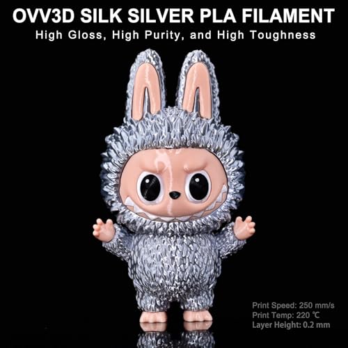 Image of OVV3D Silk Silver Filament PLA 1.75mm, Upgrade Silver Grey PLA 3D Printer Filament, Silk Silver Metal 3D Printing Filament, 3D Filament 1.75 + /- 0.02mm, Silk 1.75 PLA Filament for 3D Printer
