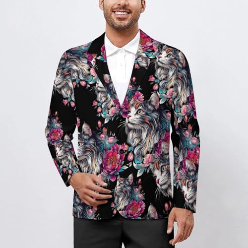 Boho Cute Cat Flowers Men's Suits Business Formal Suit Dress Print Jackets Casual Wedding Party Coat2