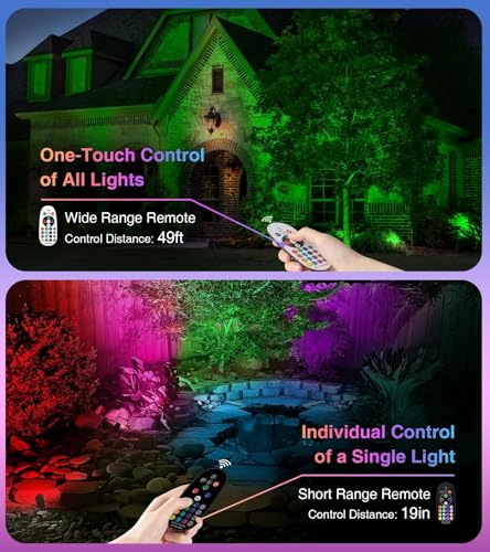 SUNVIE Halloween Outdoor Spotlight 12W RGBW Color Changing Landscape Lights with Remote Control 120V RGB Landscape Lighting Waterproof Spot Lights Outdoor for Yard Garden Patio Lawn Decorative, 4 Pack