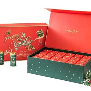 VAHDAM, Kerstmis Adventskalender- 24 Tin Theedoos met Bekroonde Theesoorten in Luxe Geschenkdoos | 100% Natuurlijke…